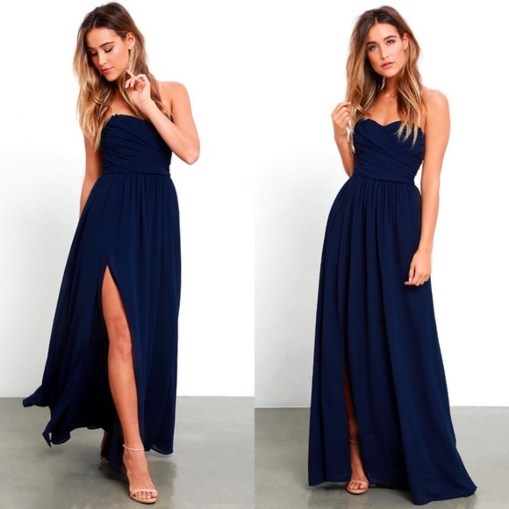 NWT Lulu's Moonlight Serenade Maxi Dress Gown in Navy Sz. XS